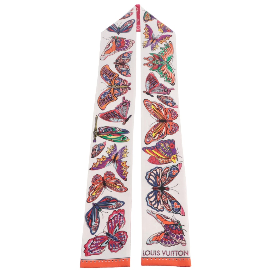 Louis Vuitton Butterfly and Monogram Patterned Silk Scarf
