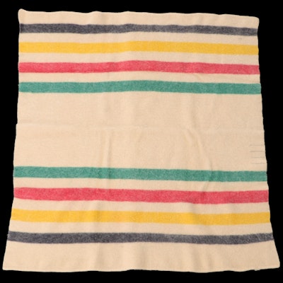 Hudson's Bay Style Four-Point Wool Throw Blanket, Mid to Late 20th Century