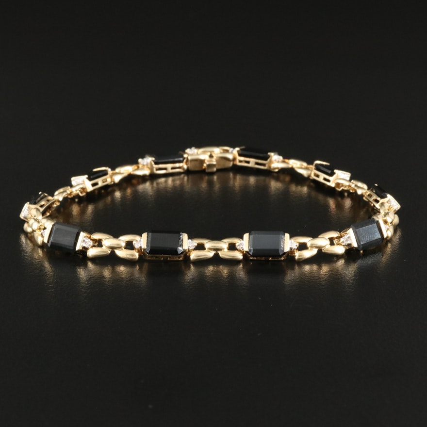 10K Black Onyx and Diamond Bracelet