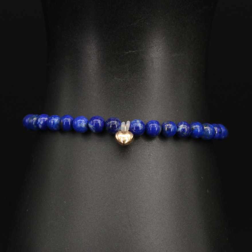 18K Lapis Lazuli Bracelet with Heart Charm