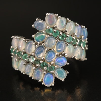 Sterling Opal and Emerald Bypass Ring