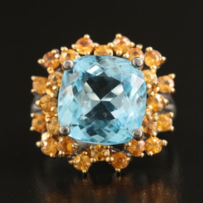 Sterling Swiss Blue Topaz and Sapphire Ring