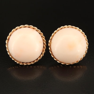 14K Coral Button Earrings