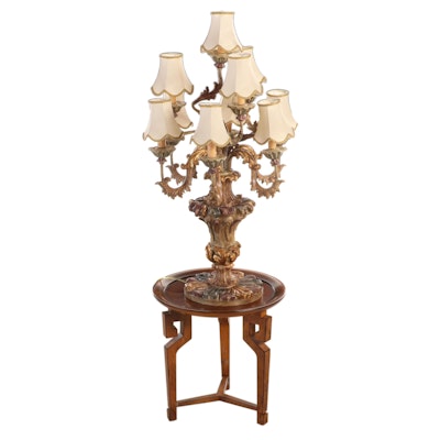 Baroque Style Candelabra Table Lamp with Wood Accent Table