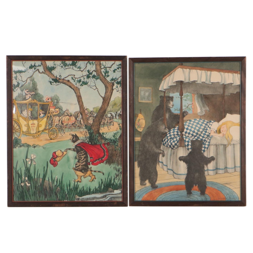 Hand-Colored Lithographs After Elizabeth Tyler Wolcott, Mid-20th Century