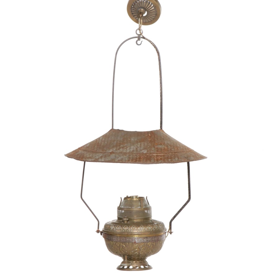 "The Pittsburgh" Railroad Dining Car Pendant Oil Lamp, Late 19th C and Adapted