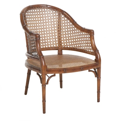 Regency Style Bamboo-Carved and Caned Tub Chair, Late 20th Century