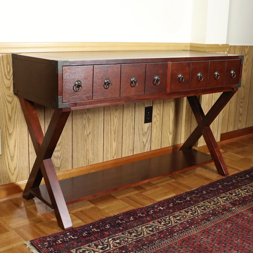 Campaign Style Two-Drawer Console Table