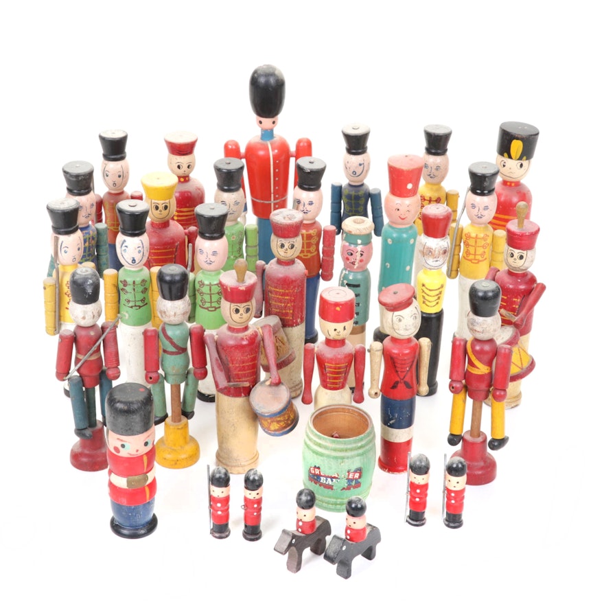 Hand-Painted Wooden Spindle Dolls, 20th Century
