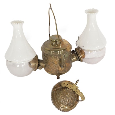 The Angle Lamp Co. Dual-Burner Oil Pendant Light, Late 19th/Early 20th C