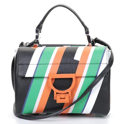 Coccinelle Diagonal Striped Pebbled Leather Two-Way Bag