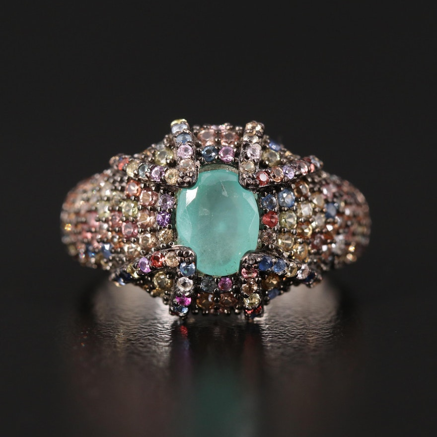 Sterling Pavé Emerald and Sapphire Ring