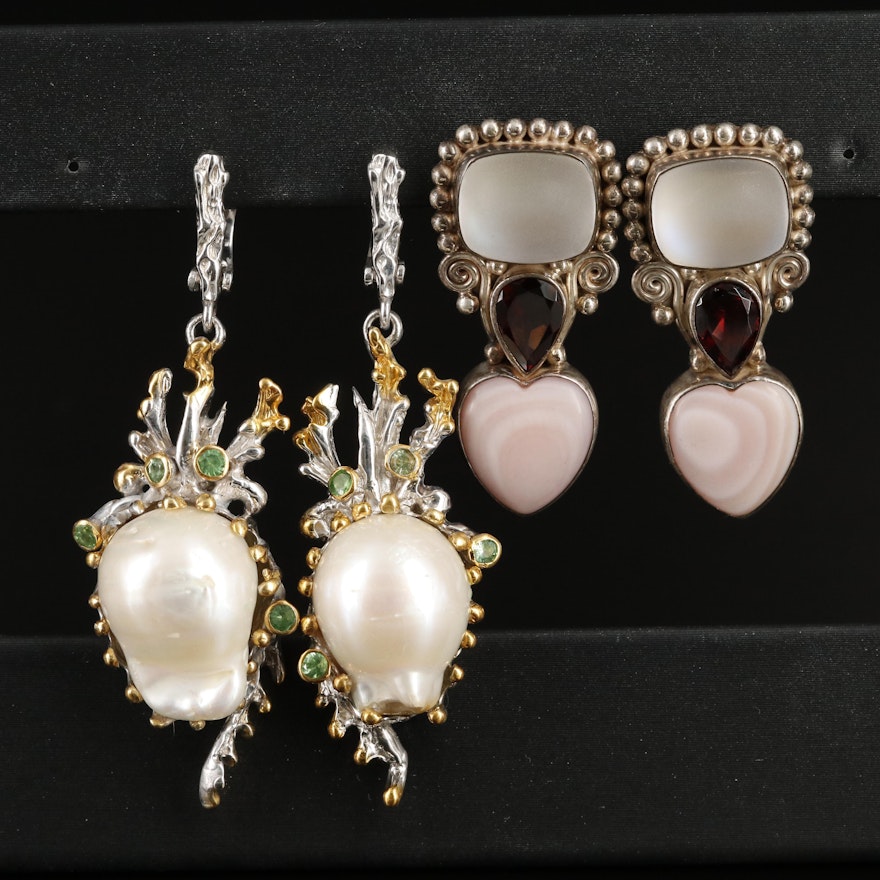 Sterling Earrings Including Sajen, Pearl, Garnet and Shell