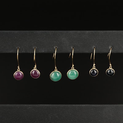14K Earrings Including Emerald, Sapphire and Ruby