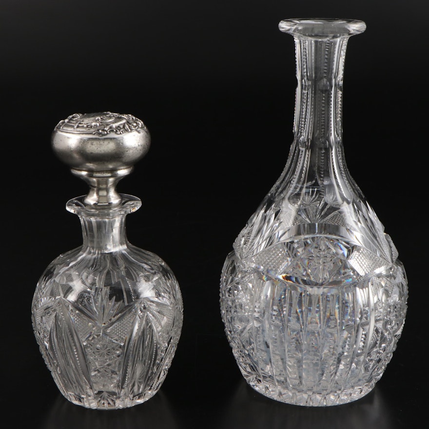 Cut Crystal Decanters with Sterling Silver Overlaid Stopper