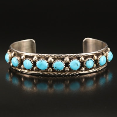 Signed Sterling Turquoise Appliqué Cuff