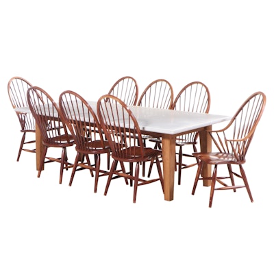 Laminate Dining Table with Eight Maple Windsor Chairs