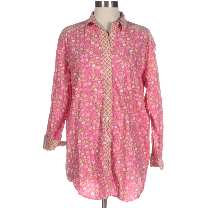 Lilly Pulitzer Pink Floral Print Button-Up Shirt