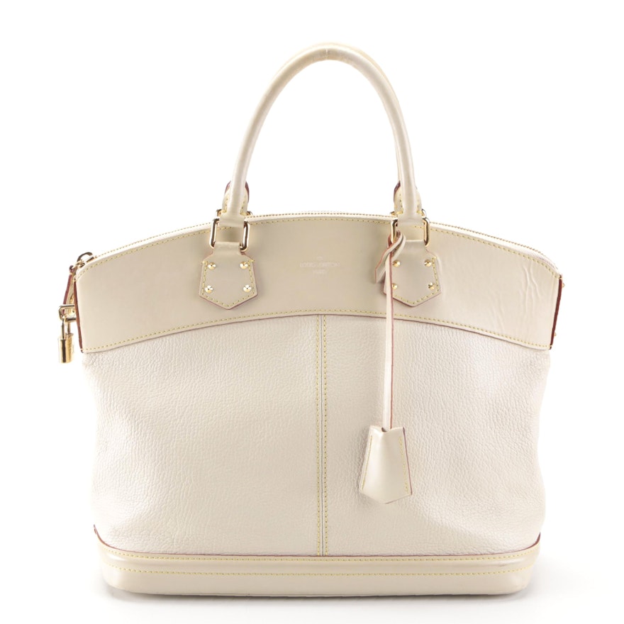 Louis Vuitton Suhali Lockit MM Handbag in White Goatskin and Calfskin Leather