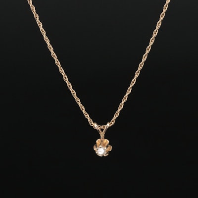 Vintage 14K 0.04 CT Diamond Solitaire Buttercup Pendant Necklace