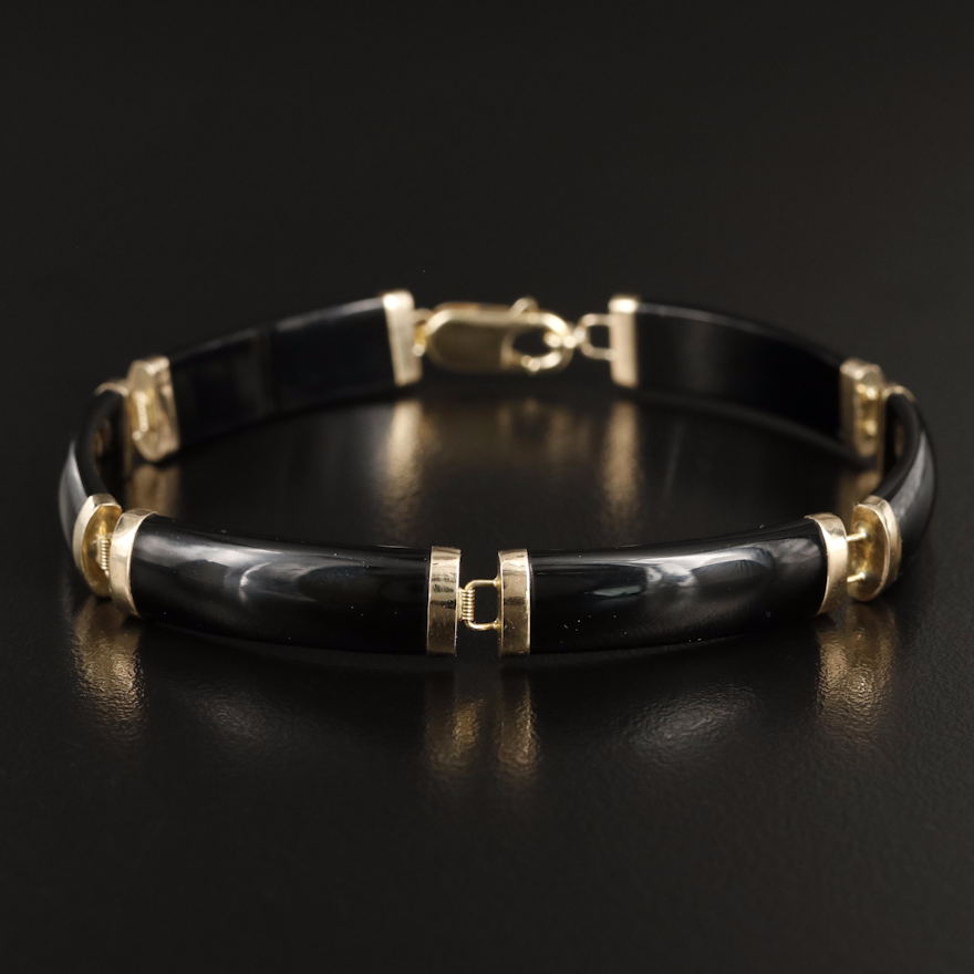 14K Black Onyx Curved Bar Bracelet