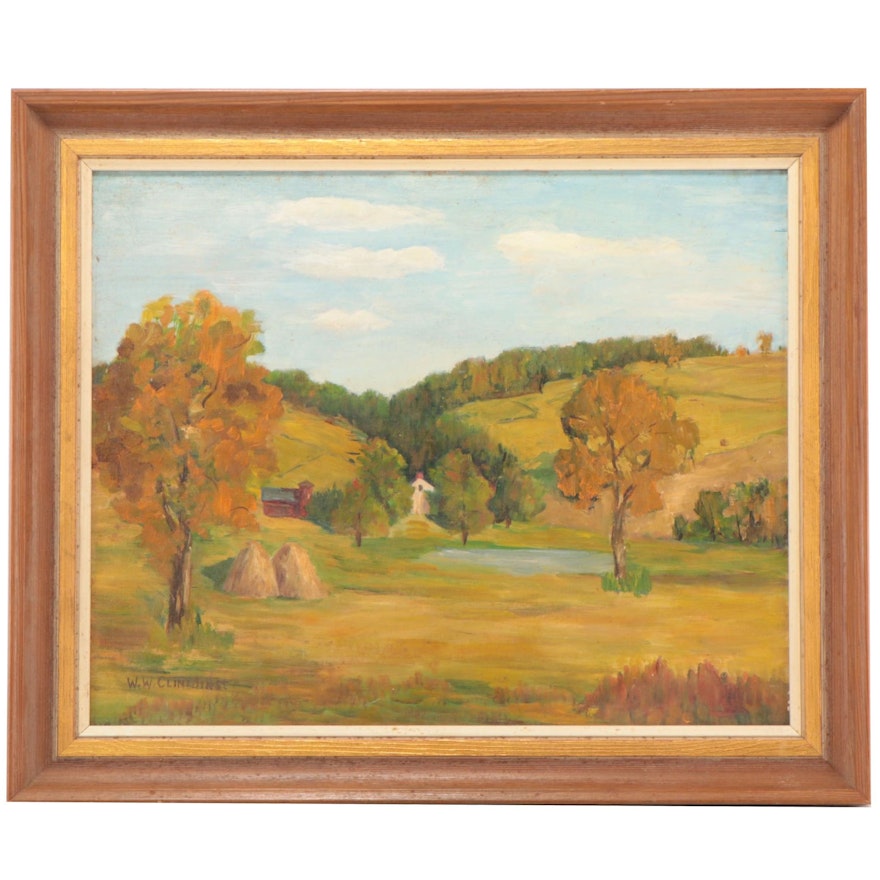 Wendel W. Clinedinst Landscape Oil Painting of Pasture, Late 20th Century