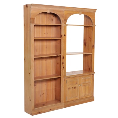 Pine Wall Unit Cabinet and Display Shelves, Late 20th Century