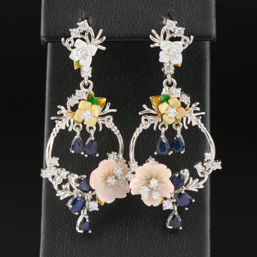 Sterling Giardinetti Drop Earrings with Mother-of-Pearl and Sapphire