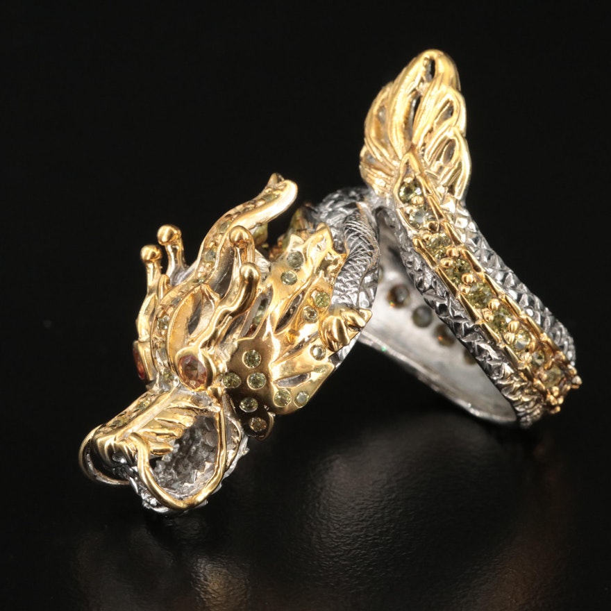 Sterling Sapphire Articulating Dragon Head Ring