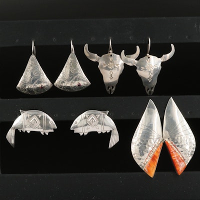 Sterling Earrings Selection with Elwood Reynolds Cheyenne Bull and Fish Earrings