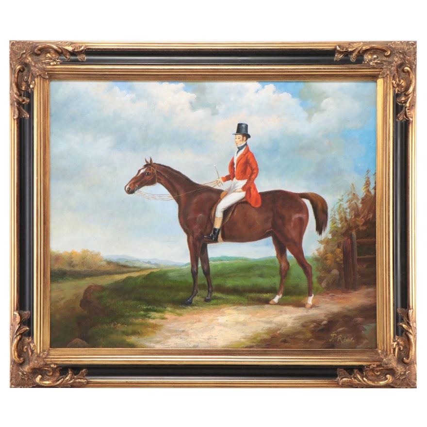 T. Roberts Oil Painting of Jockey, Late 20th Century