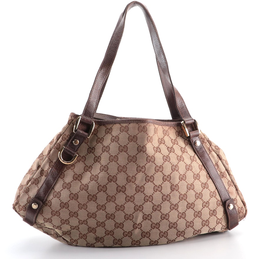 Gucci GG Canvas and Brown Leather Shoulder Bag