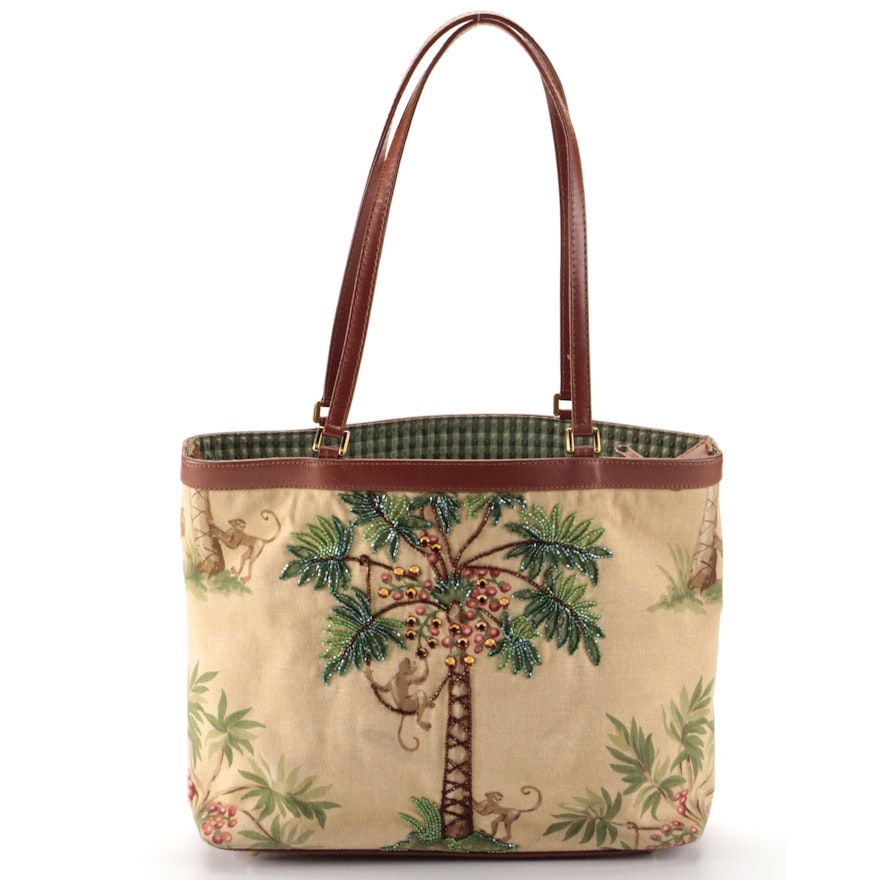 Isabella Fiore Handbag with Embellished Palm Tree Print