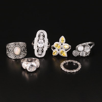 Gemstone Ring Assortment Including Sterling, Cat's Eye and Cubic Zirconia