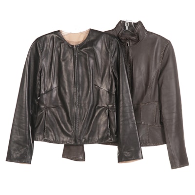 Siena Studio Black Leather and Brown Leather Jackets with Contrast Stitching