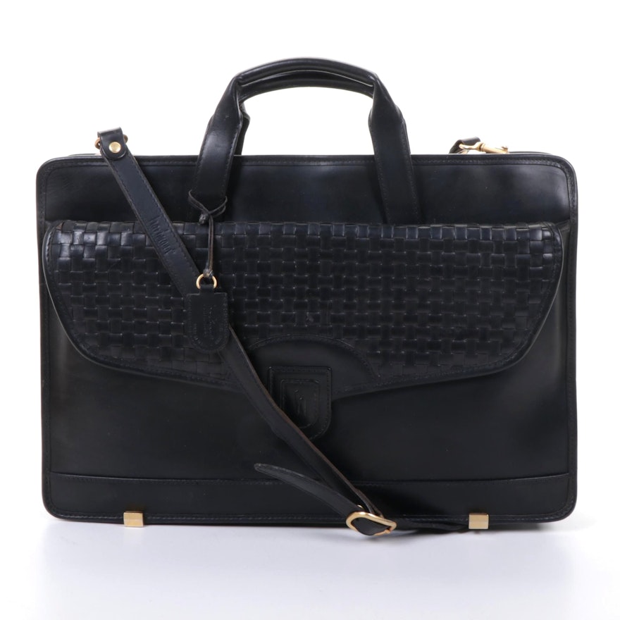 Hartmann Black Leather Briefcase with Shoulder Strap