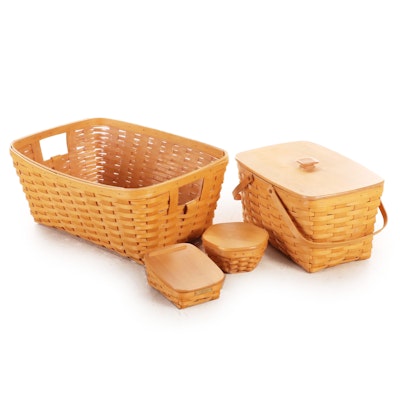 Longaberger Maple Handwoven Baskets with Casserole Holders