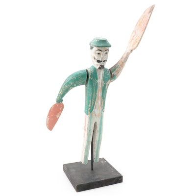 Polychrome Carved Wood Whirligig Man Sculpture, Early 20th Century