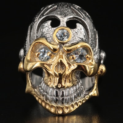 Sterling Aquamarine Skull Ring