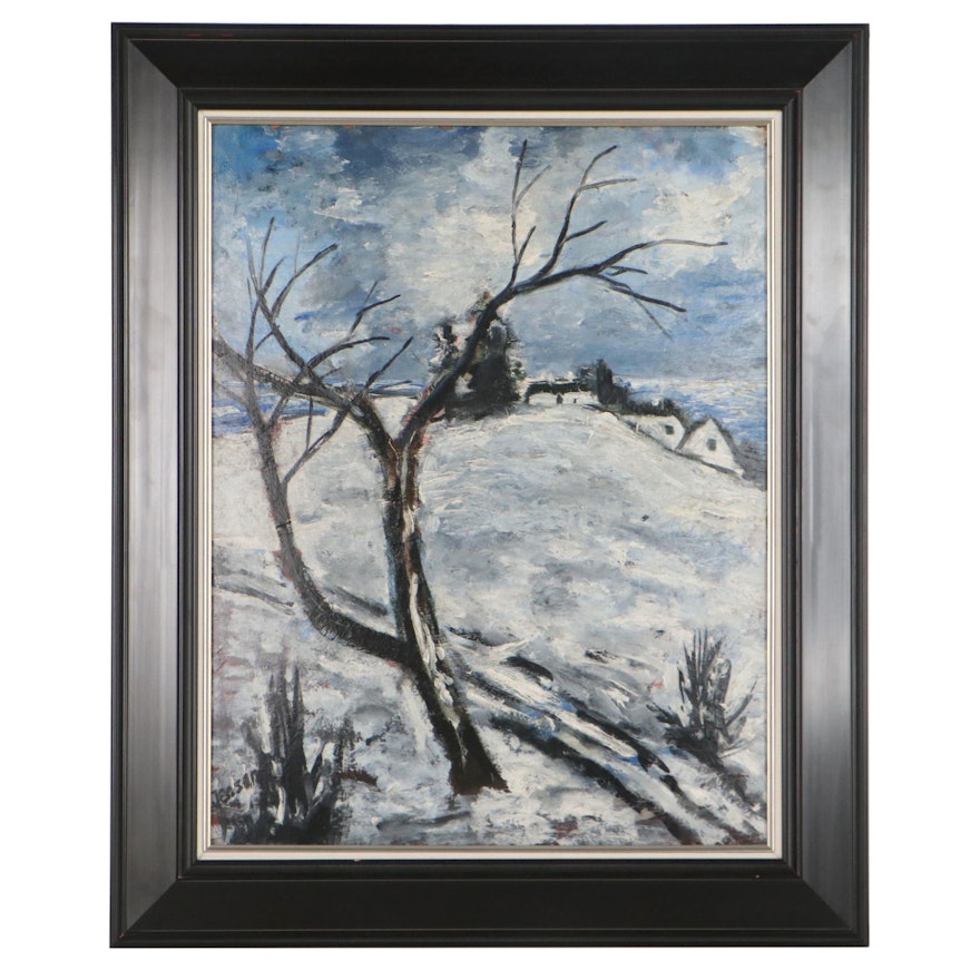 Oil Painting Attributed to Jens Jensen of Winter Landscape