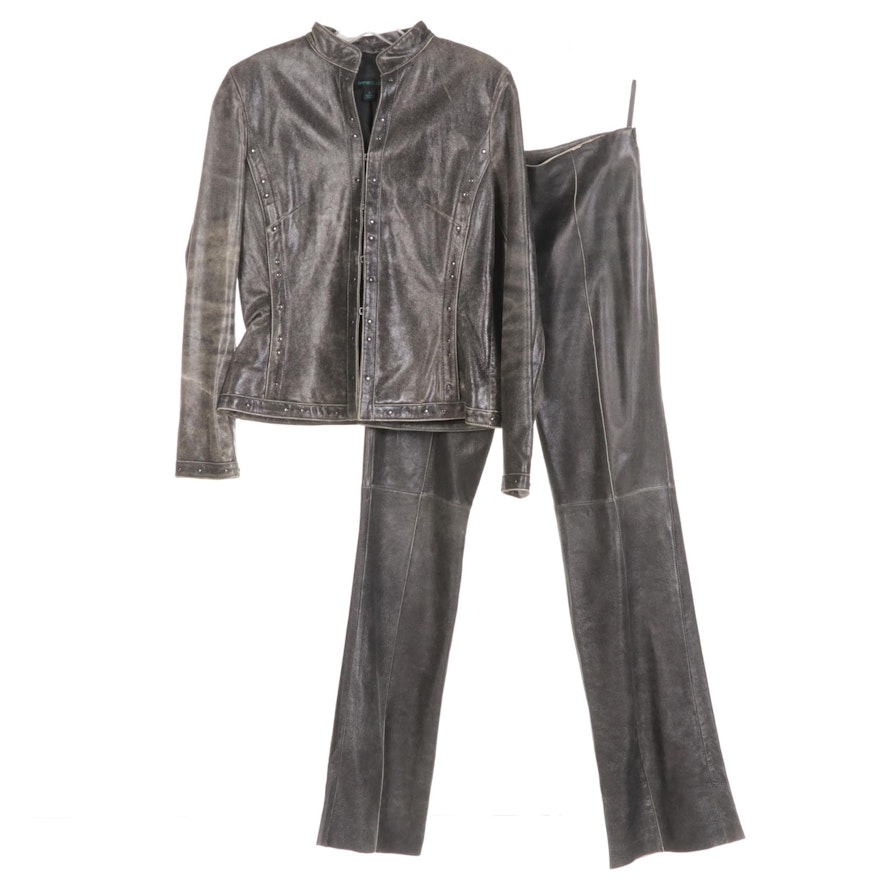 Siena Studio Distressed Grey Leather Pantsuit