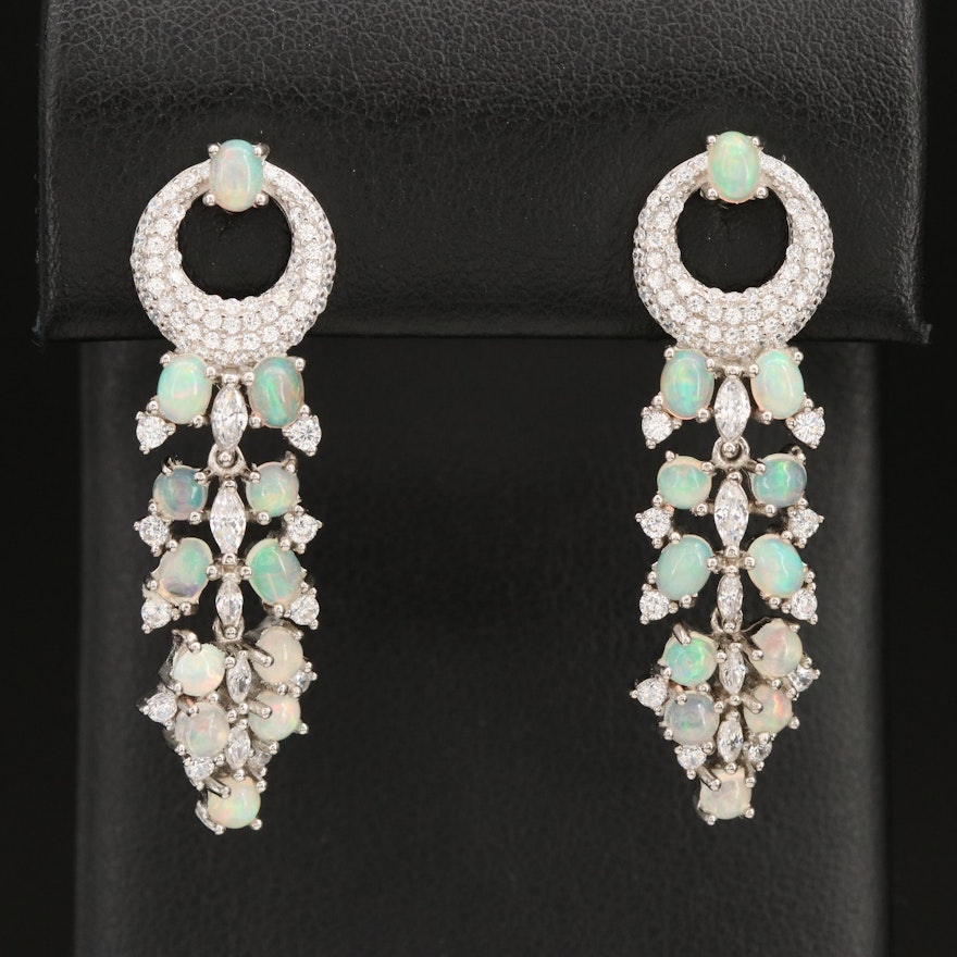 Sterling Opal and Cubic Zirconia Drop Earrings