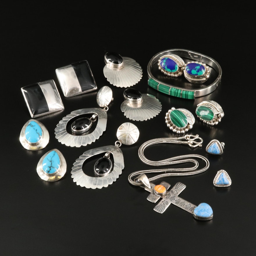 Sterling Jewelry Including Black Onyx and Denim Lapis Lazuli