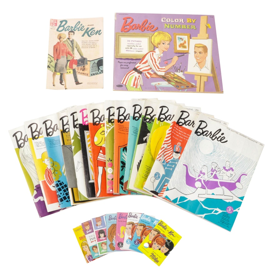 Dell Barbie and Ken Comic Book with Coloring Book and Barbie Magazines, 1960s