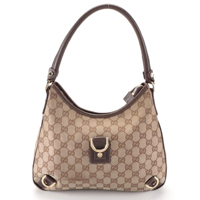 Gucci Abbey D-Ring Small Shoulder Bag in GG Canvas and Brown Leather