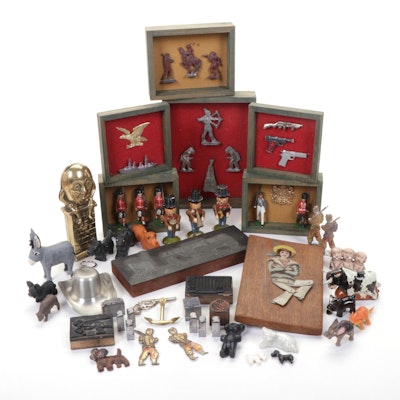 Figurines and Miniatures Featuring Painted French Tin Soldiers, 19th Century