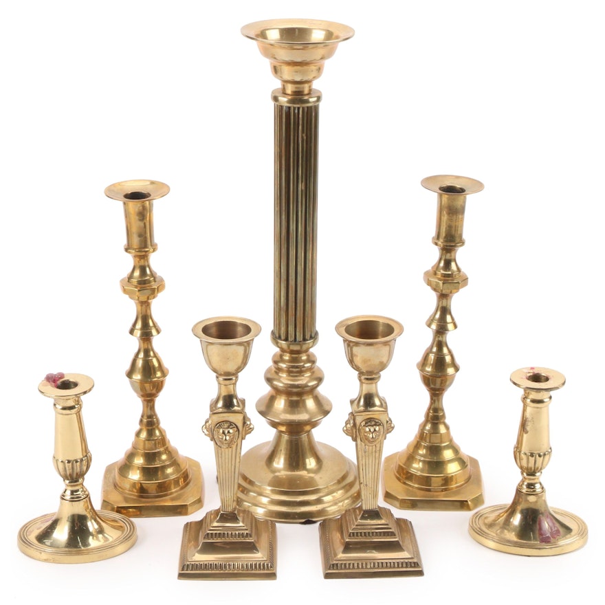 Regency and Chippendale Style Brass Candlesticks