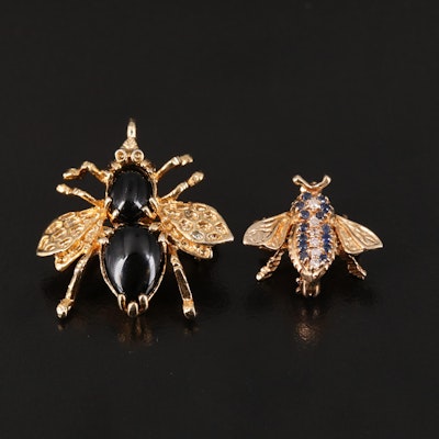 Diamond, Sapphire and Black Onyx Insect Brooches Including 14K