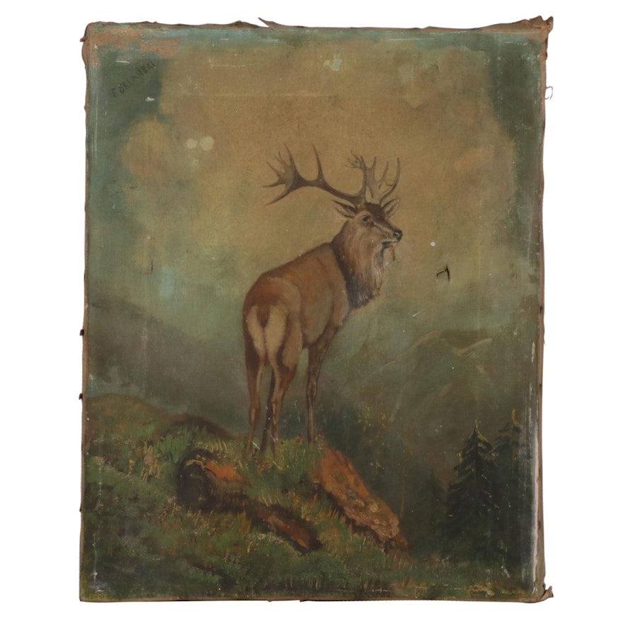 F. Sklarski Oil Painting of Stag on Mountainside, Early 20th Century