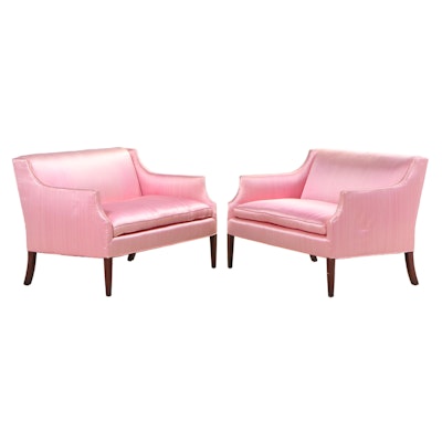 Pair of Federal Style Mahogany and Custom-Upholstered Loveseats, 20th Century